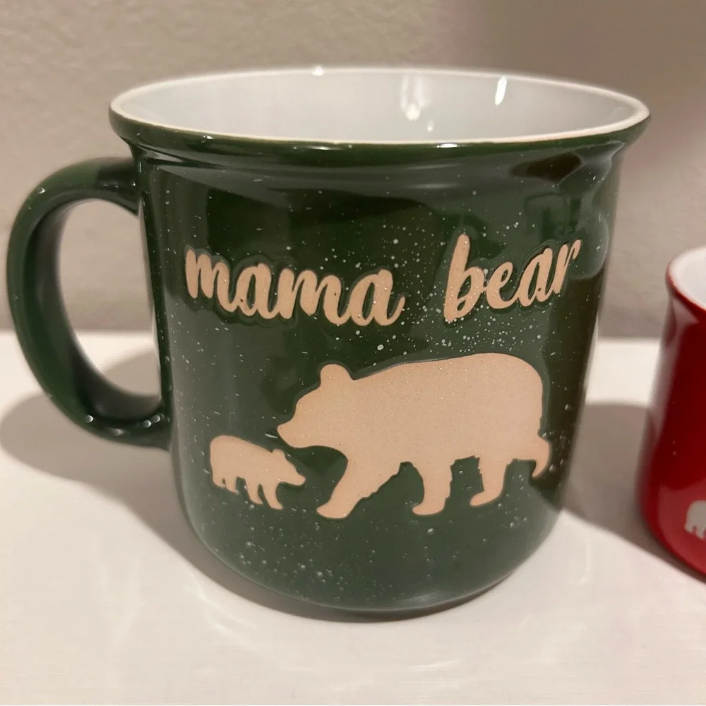 Holly & Joy Baby Bear and Mama Bear Speckled Drinking Cups Set- Green‎ & Red